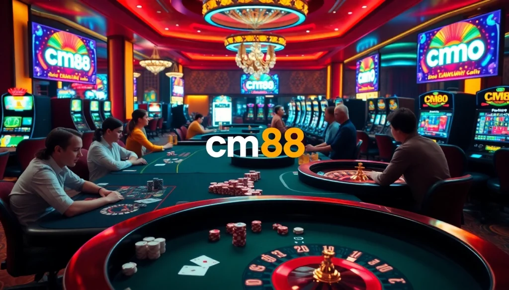 Experience the thrill of cm88 as players engage intensely at the modern casino tables, surrounded by vibrant lights and sounds.