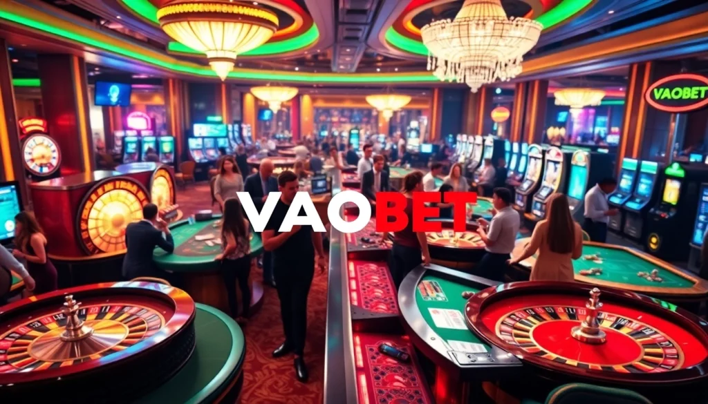 VAOBET enhances the thrill of gambling with lively tables and exciting slot machines in a vibrant casino atmosphere.