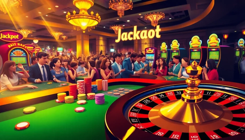 Experience the thrill of gambling at keonhacai's exciting casino tables, featuring roulette wheels and vibrant poker chips.