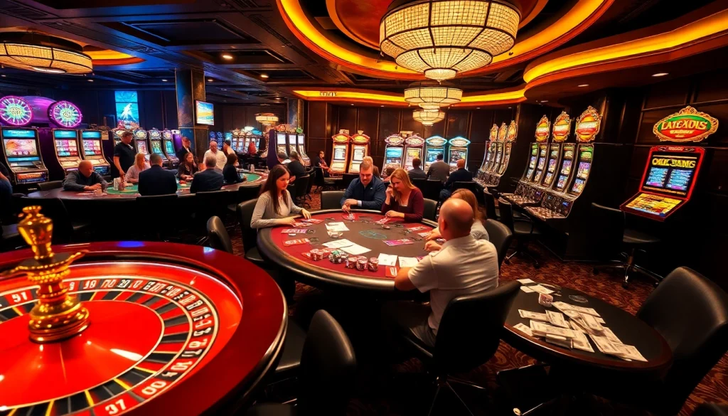 Exciting casino atmosphere featuring players at poker tables, highlighting payday loans direct lenders uk options for quick gaming cash.