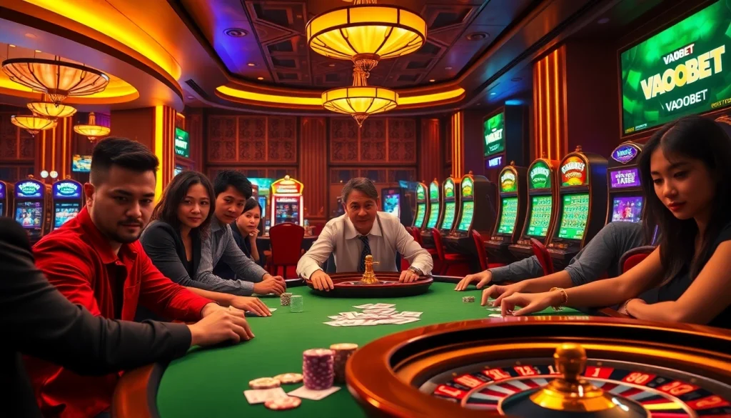 Experience the thrill of winning at VAOBET's high-stakes poker table under dazzling lights.