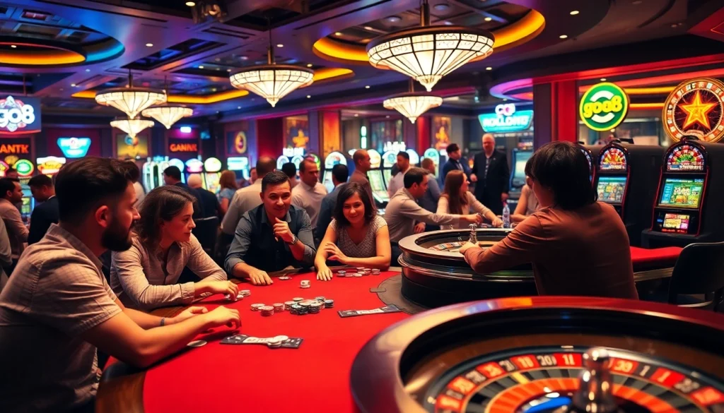 Players at a go8-quality casino engaging at a poker table, showcasing excitement and strategy.