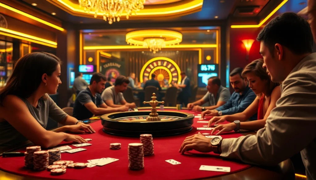 New88 casino scene featuring an exciting poker table with players vying for winnings.