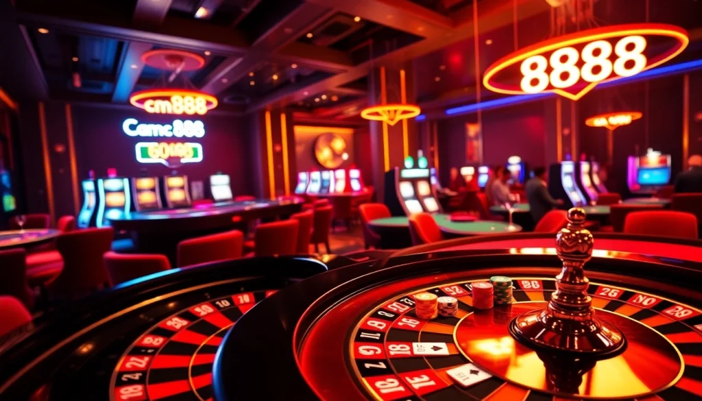 Experience the excitement of cm88 at a lively poker table with vibrant chips and cards, enhancing your gambling thrill.