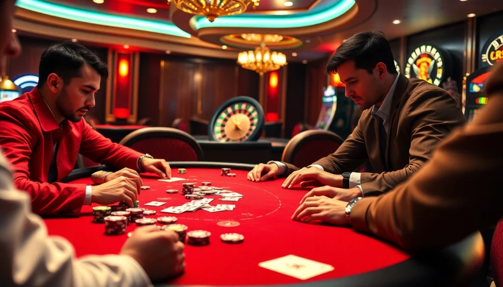 Experience keonhacai thrills at a high-stakes poker table with vibrant colors and intense gameplay.