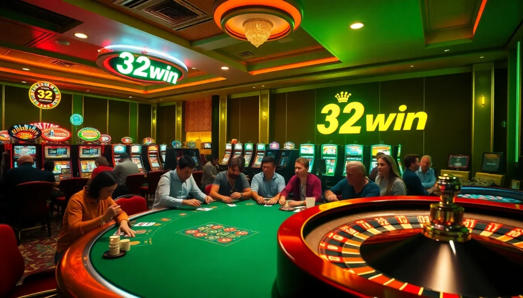 Experience the thrill of winning at a lively casino featuring 32win poker tables and vibrant slot machines.