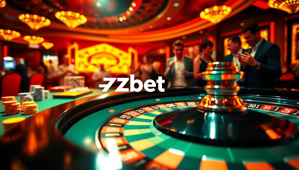 Thrilling roulette gameplay at Zbet casino with vibrant chips and players.