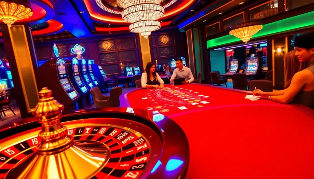 Experience the thrill of winning at the f168 casino with vibrant roulette wheels and engaging players at the blackjack table.