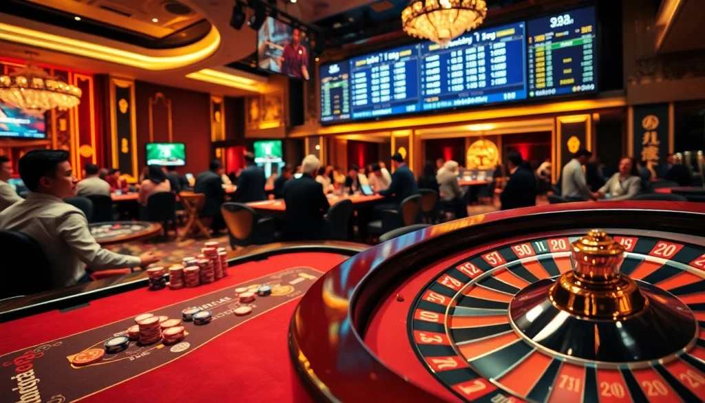 Keonhacai betting action with players at an exciting poker table in a luxury casino.