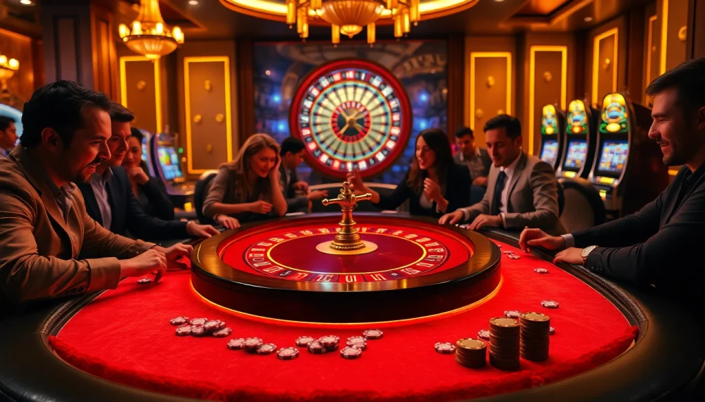 Experience the thrill of the XX88 gaming table in a vibrant luxury casino, where enthusiasts place bets and play cards.