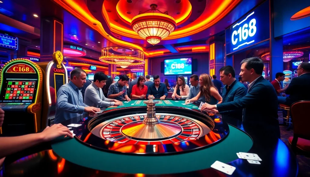 C168 at a vibrant casino roulette table, where players are engaged in thrilling betting.