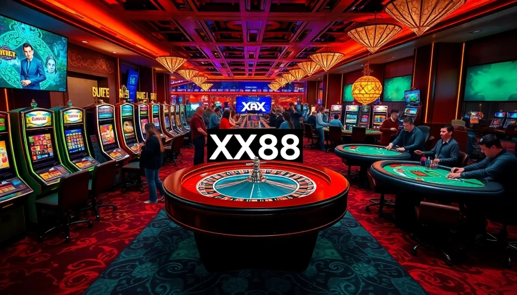 Experience the excitement of a vibrant casino scene with XX88 at the forefront of the action.
