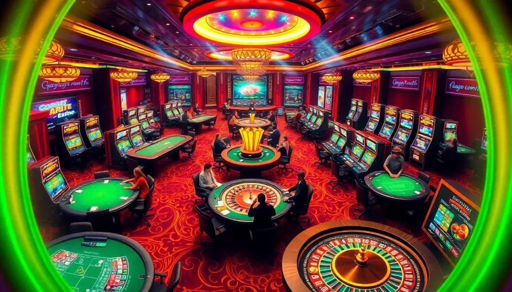 Players enjoying the excitement of online gambling at f8bet.com.co with vibrant casino tables and slot machines.